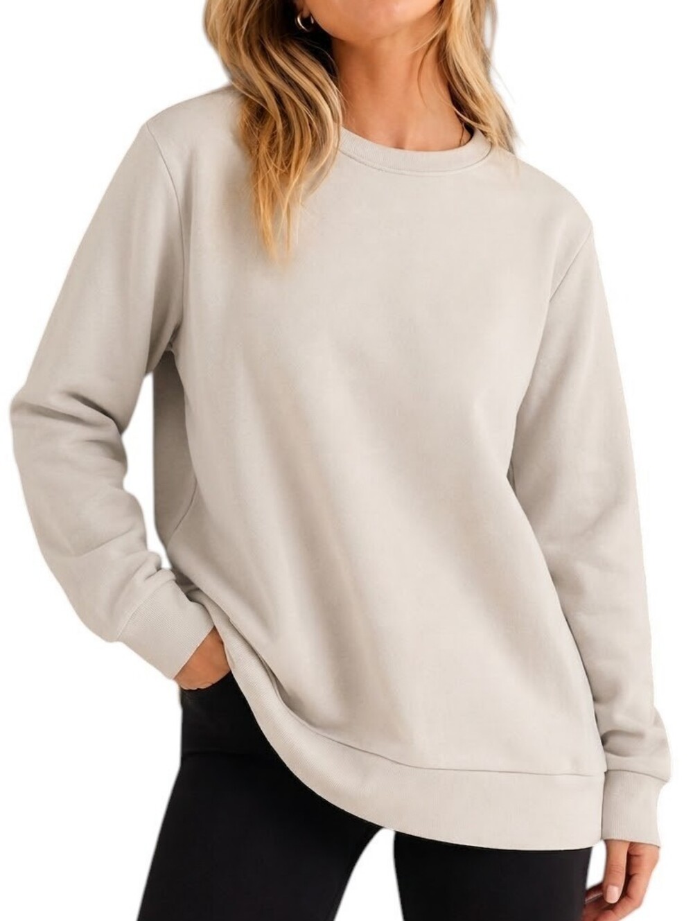 Lazypants Crewneck Sweatshirt Small Women Bone Beige Sueded Double Knit Luxe Top